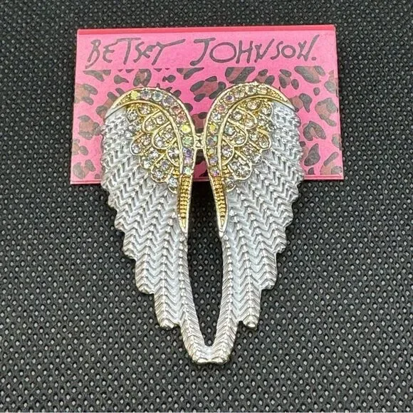 BROOCH! Betsey Johnson Angel Wing Brooch w/ AB Gemstones BNWT - Picture 1 of 6